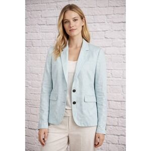 J.Crew Womens Light Blue 100% Linen Blazer Jacket Sz 12 Academia Coastal Summer